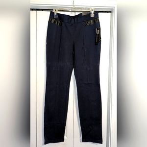 Navy Skinny, Tummy control leggings with leather accent